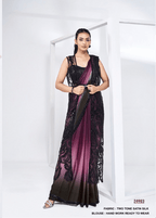 Black & Wine Two-Tone Satin Silk Saree with Designer Lace – 24903