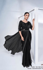 Midnight Black Two-Tone Satin Silk Saree with Sequin Embellished Blouse – 24904
