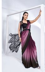Black & Wine Two-Tone Satin Silk Saree with Designer Lace – 24903