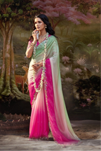 Pink & Mint Green Ombre Saree with Embroidered Magenta Blouse – KS5348
