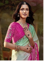 Pink & Mint Green Ombre Saree with Embroidered Magenta Blouse – KS5348